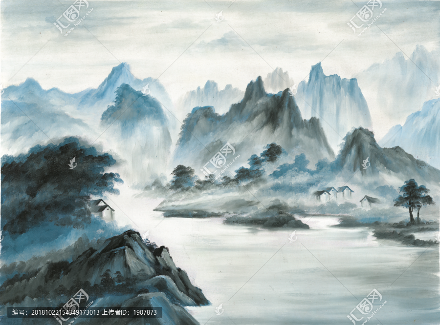 新中式山水背景圖
