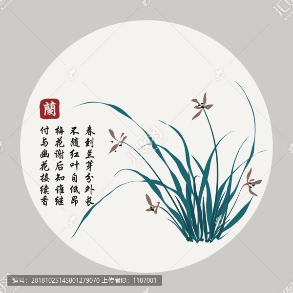 中式中国风兰花无框画