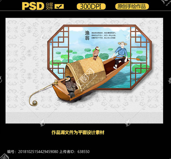 PS手繪3D立體畫漁翁拍照墻畫