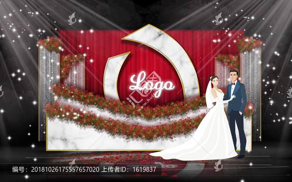 紅色白色大理石婚禮效果圖留影區(qū)
