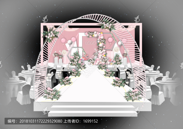 粉色婚禮舞臺拱門