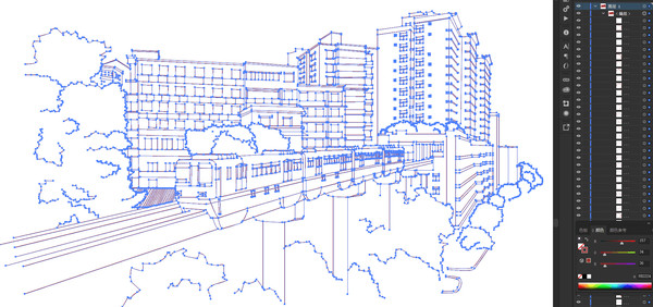 重庆李子坝轻轨站线描建筑矢量