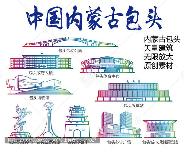 包頭標志建筑矢量大全