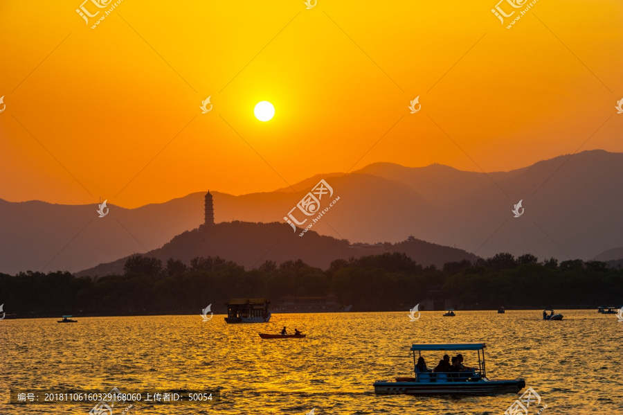 北京颐和园昆明湖落日