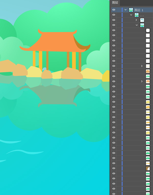 廈門旅游景觀手繪插畫萬石涵翠