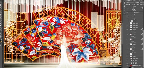 紅色新中式婚禮舞臺(tái)設(shè)計(jì)