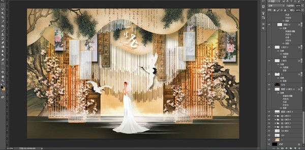 復(fù)古新中式婚禮舞臺(tái)效果圖