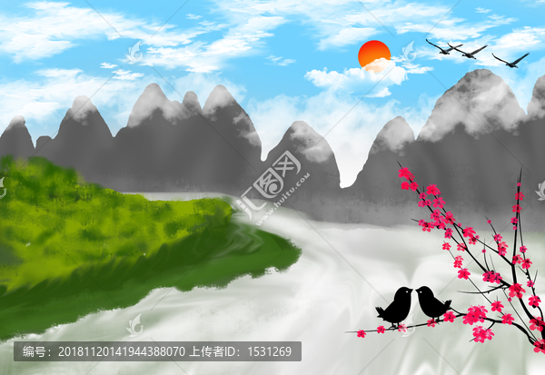 手繪山水圖