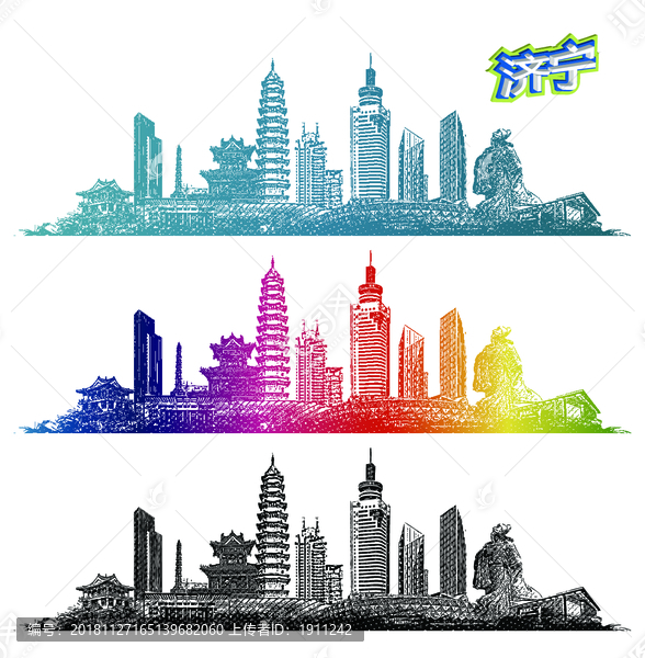 濟寧地標線描手繪