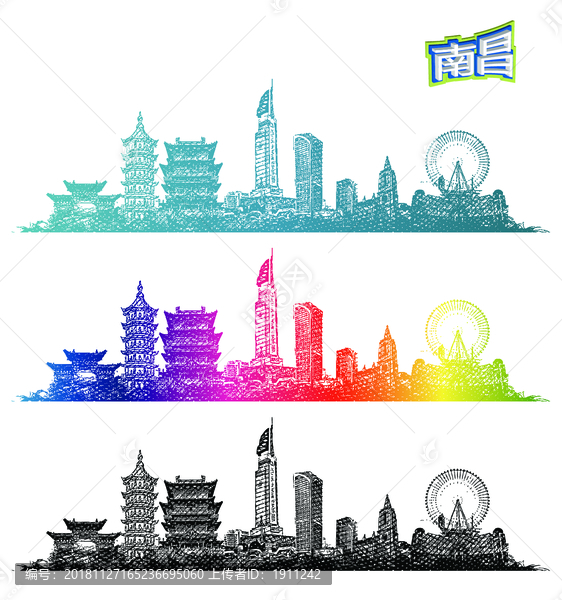 南昌地標(biāo)線描手繪