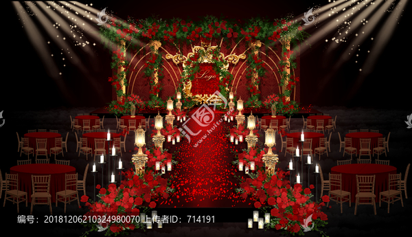 紅色歐式婚禮儀式區(qū)