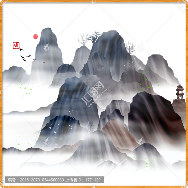 中式素雅裝飾畫(huà)寫(xiě)意山水畫(huà)