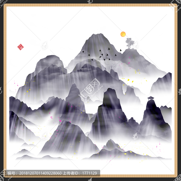 中式素雅裝飾畫寫意山水畫