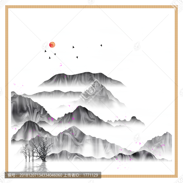 意境茶藝室壁畫山峰山水畫