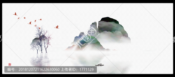 意境清雅風(fēng)景畫山峰水墨畫