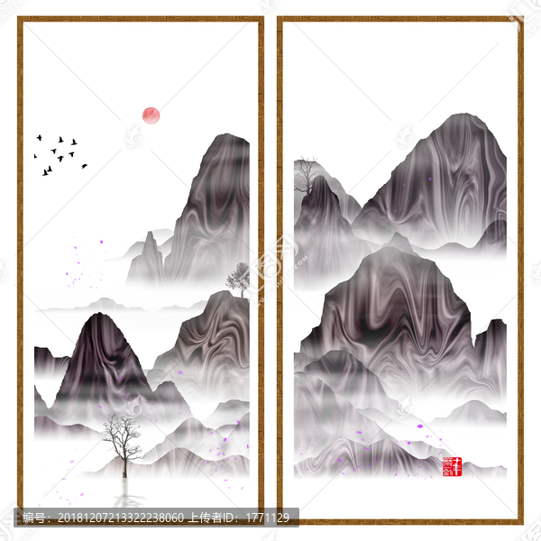 意境清雅風景畫山峰水墨畫