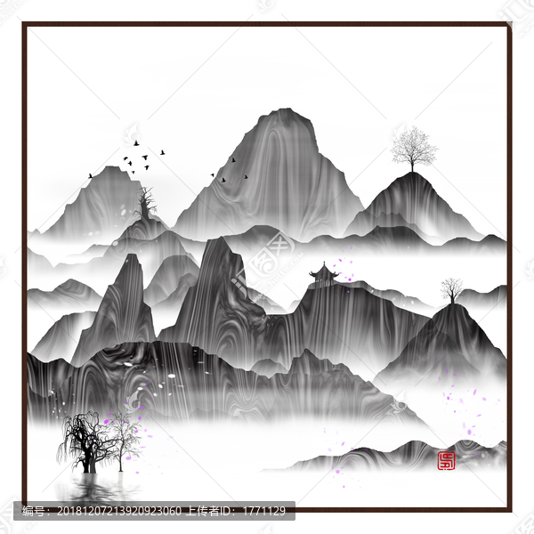 意境辦公室壁畫墨韻山水畫