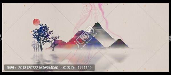 臥室素雅裝飾畫墨韻山水畫