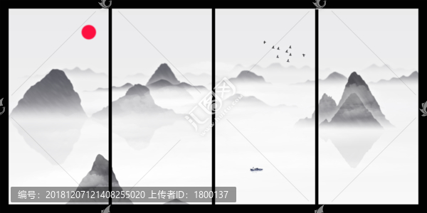 海報電視墻壁畫山峰水墨畫