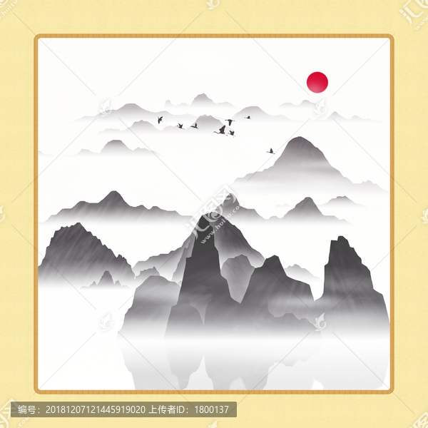 過(guò)道素雅裝飾畫(huà)山峰水墨畫(huà)