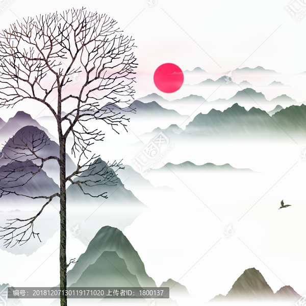 過道水墨煙云畫云霧水墨畫