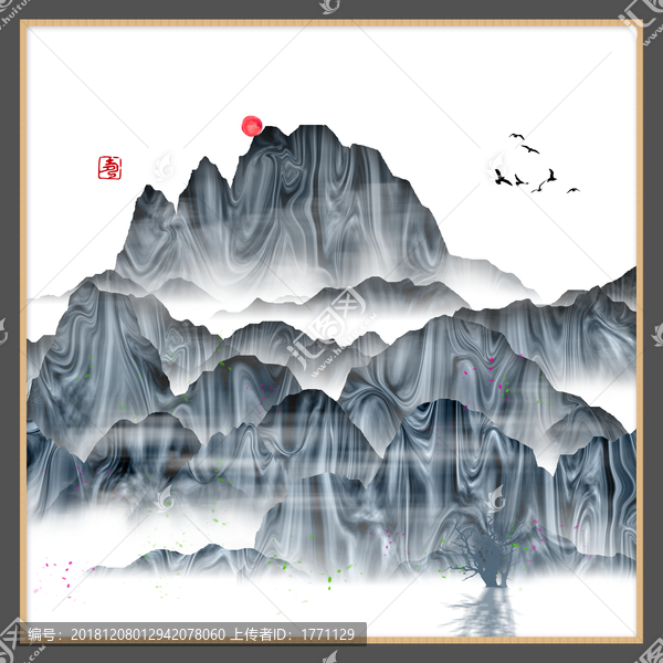 中式清雅風(fēng)景畫山峰山水畫