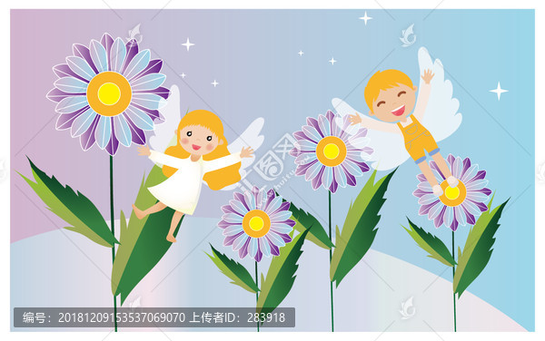 菊苣花元素梦幻天使插画作品