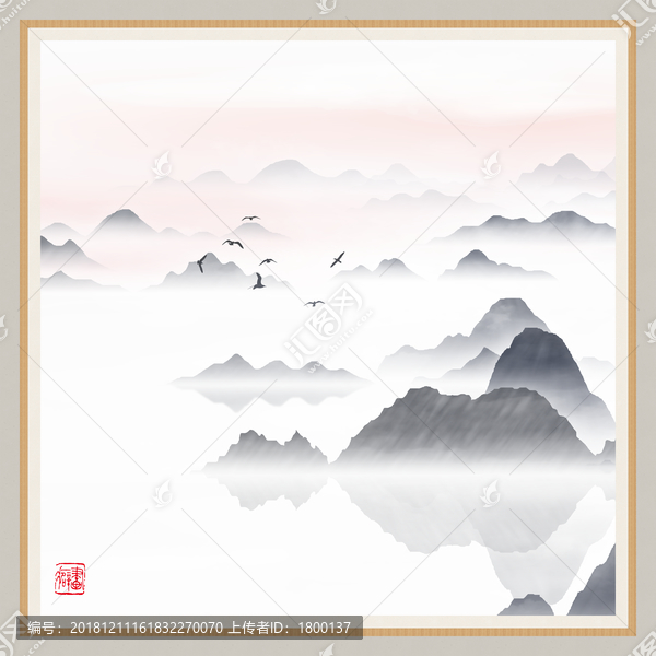 墻壁聚寶盆壁畫寫意山水畫