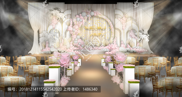 白粉金夢幻婚禮氣球婚禮婚禮舞臺