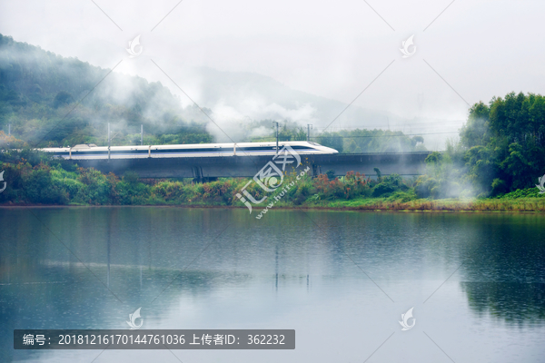 烟雨中的中国高铁和谐号动车