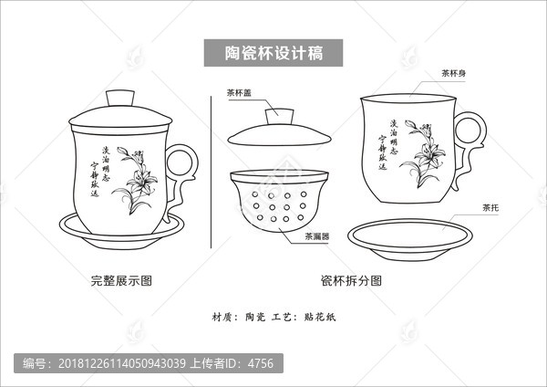 陶瓷杯设计茶杯设计产品模型矢量