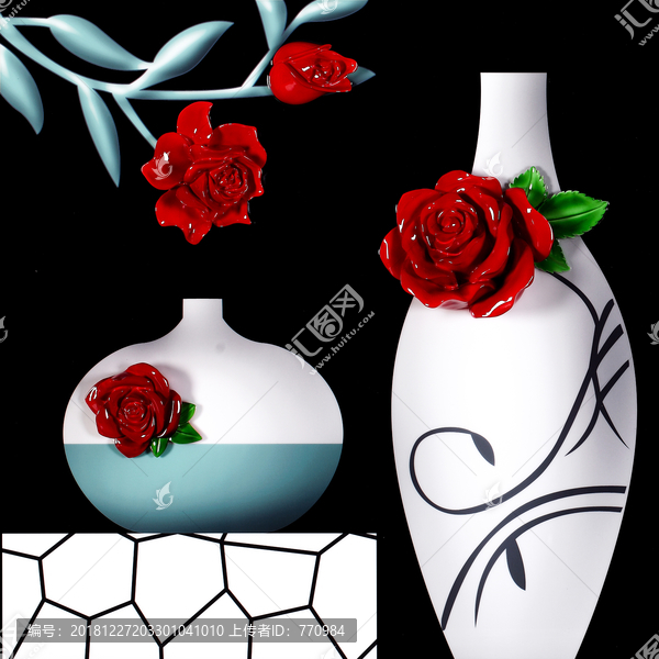 3D立體玫瑰花瓶裝飾畫(huà)晶瓷畫(huà)