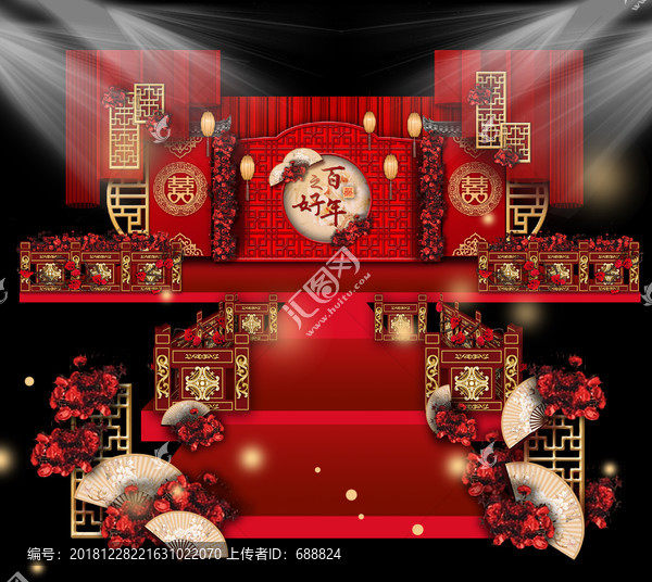 中式紅背景效果圖
