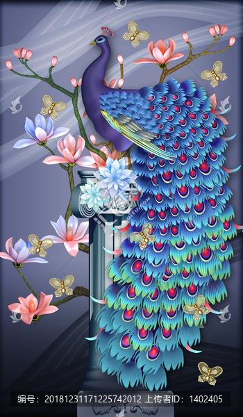 3d立體浮雕孔雀玉蘭花背景墻
