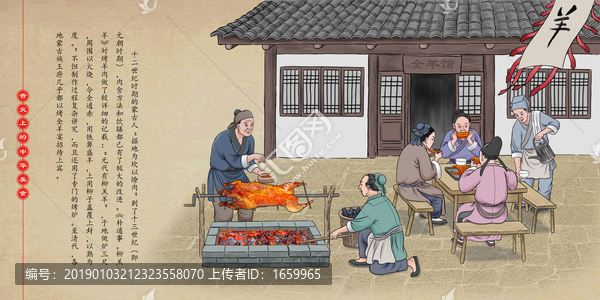 手繪古代美食烤全羊