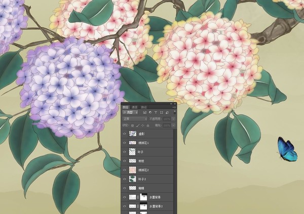 高清花蝶工筆畫(huà)背景墻