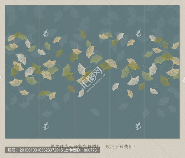 手繪銀杏葉背景墻