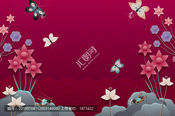 桃紅春節花蝶石背景矢量