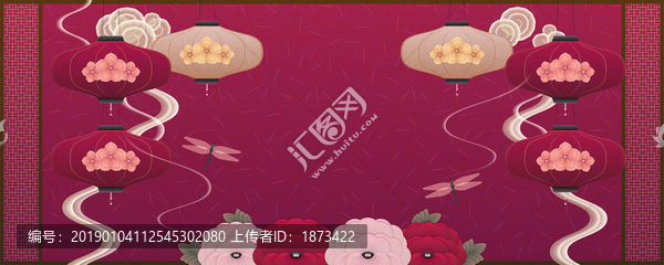 拼布燈籠花風留白背景橫幅矢量