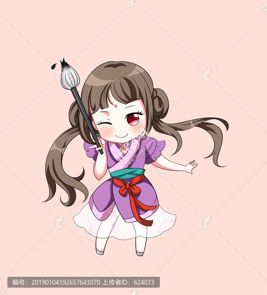 拿毛筆的古風(fēng)Q版少女