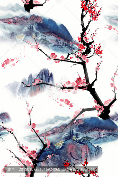 中國風山水女裝四方連續(xù)圖案