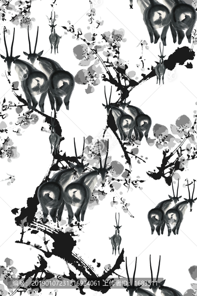 中國風四方連續(xù)服裝圖案羚羊