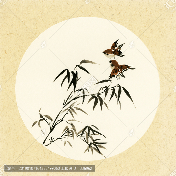 國畫竹子喜鵲