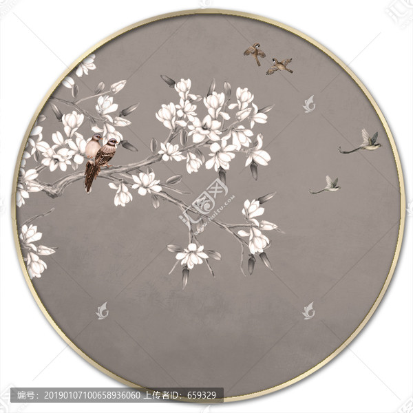 新中式玉蘭花鳥圖