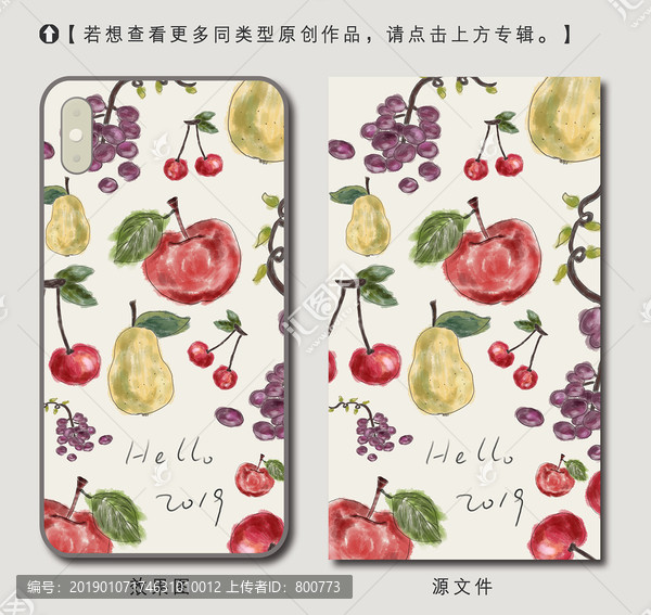 原創(chuàng)手繪2019水彩水果手機(jī)殼