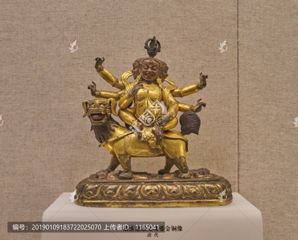 藏族岔怒文殊鎏金铜像