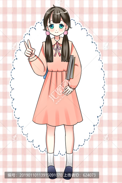 漫畫女學(xué)生卡通Q版PSD