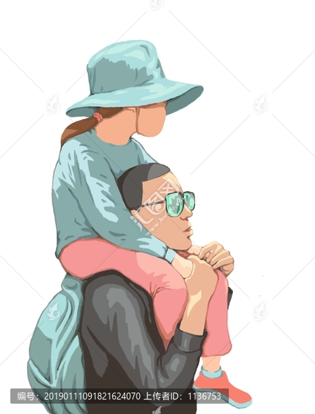 爸爸女兒旅游手繪