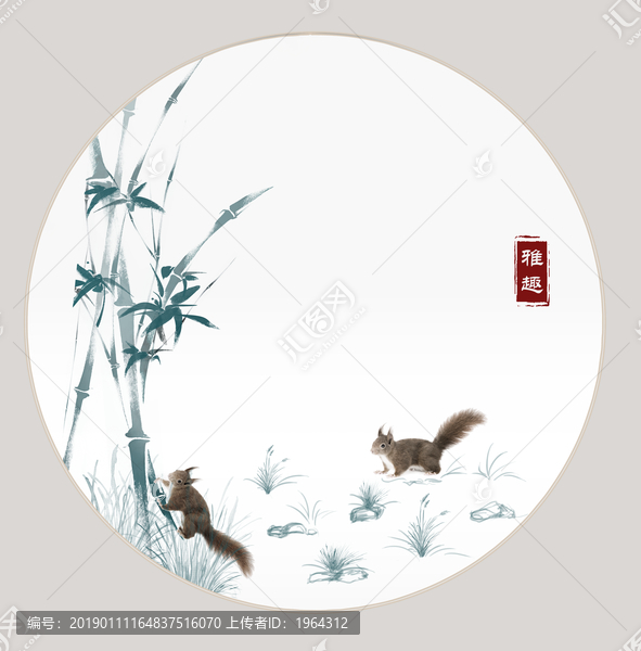 松鼠竹林裝飾畫