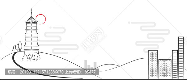 塔和城市線稿